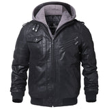 Motorcycle Removable Hood winter Genuine Leather Jackets