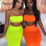 Neon Color Strapless Top And Skirt Sets