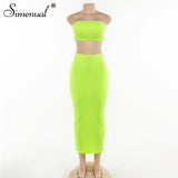 Neon Color Strapless Top And Skirt Sets
